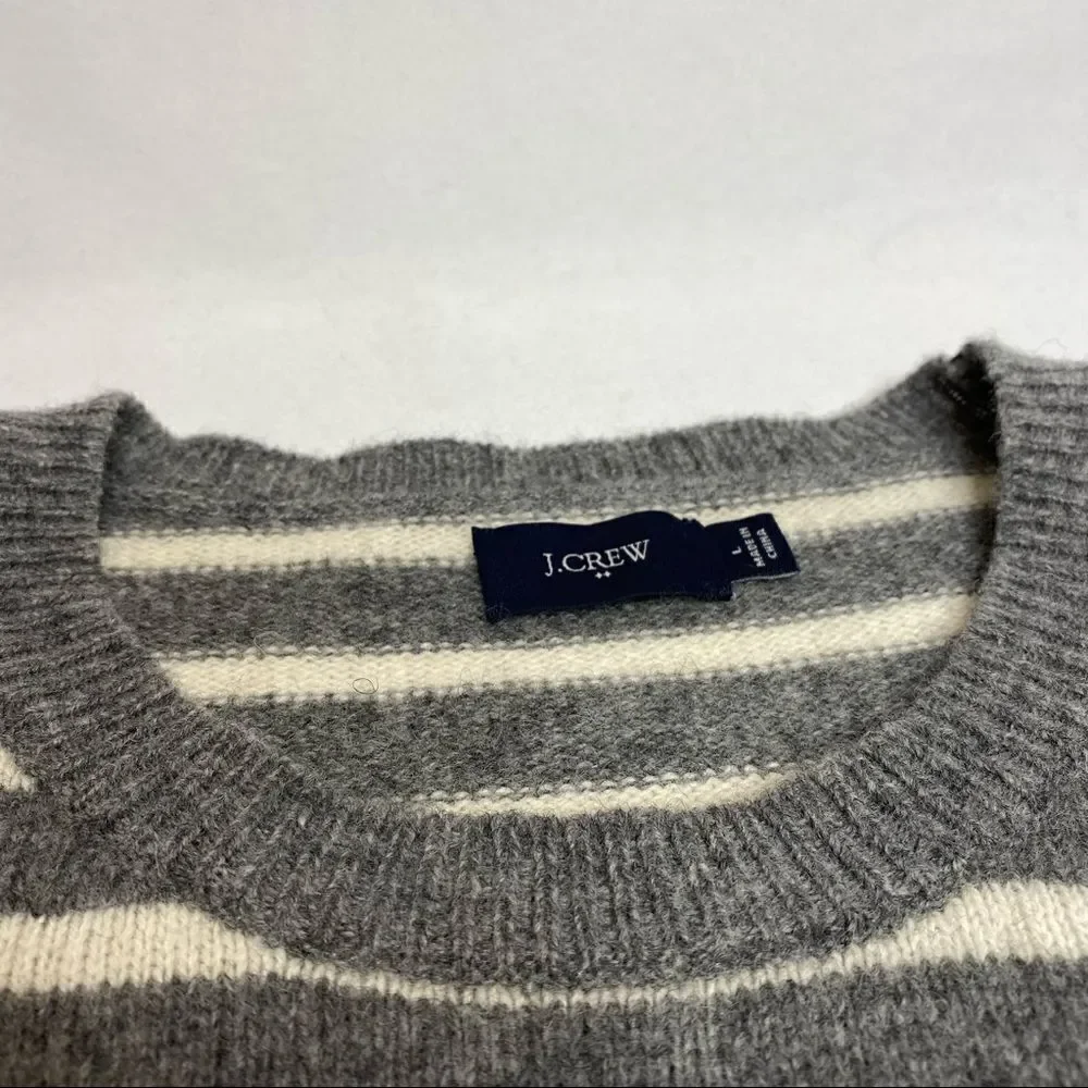 J. Crew Factory gray and white striped lambs wool sweater size L